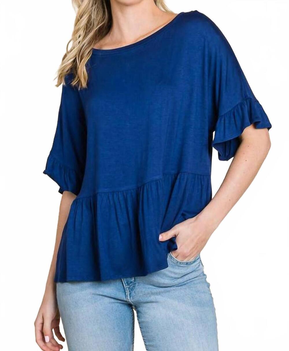 NEW CULTURE CODE boat neck tiered ruffle sleeve top in ink blue